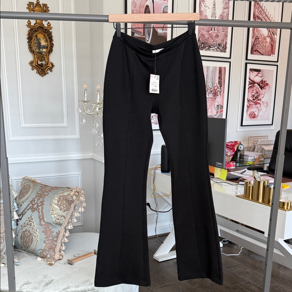 Zara Black Flared Knit Pants size Large - Picture 3 of 9